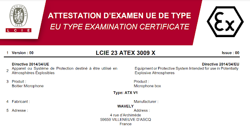 Wavely certification ATEX
