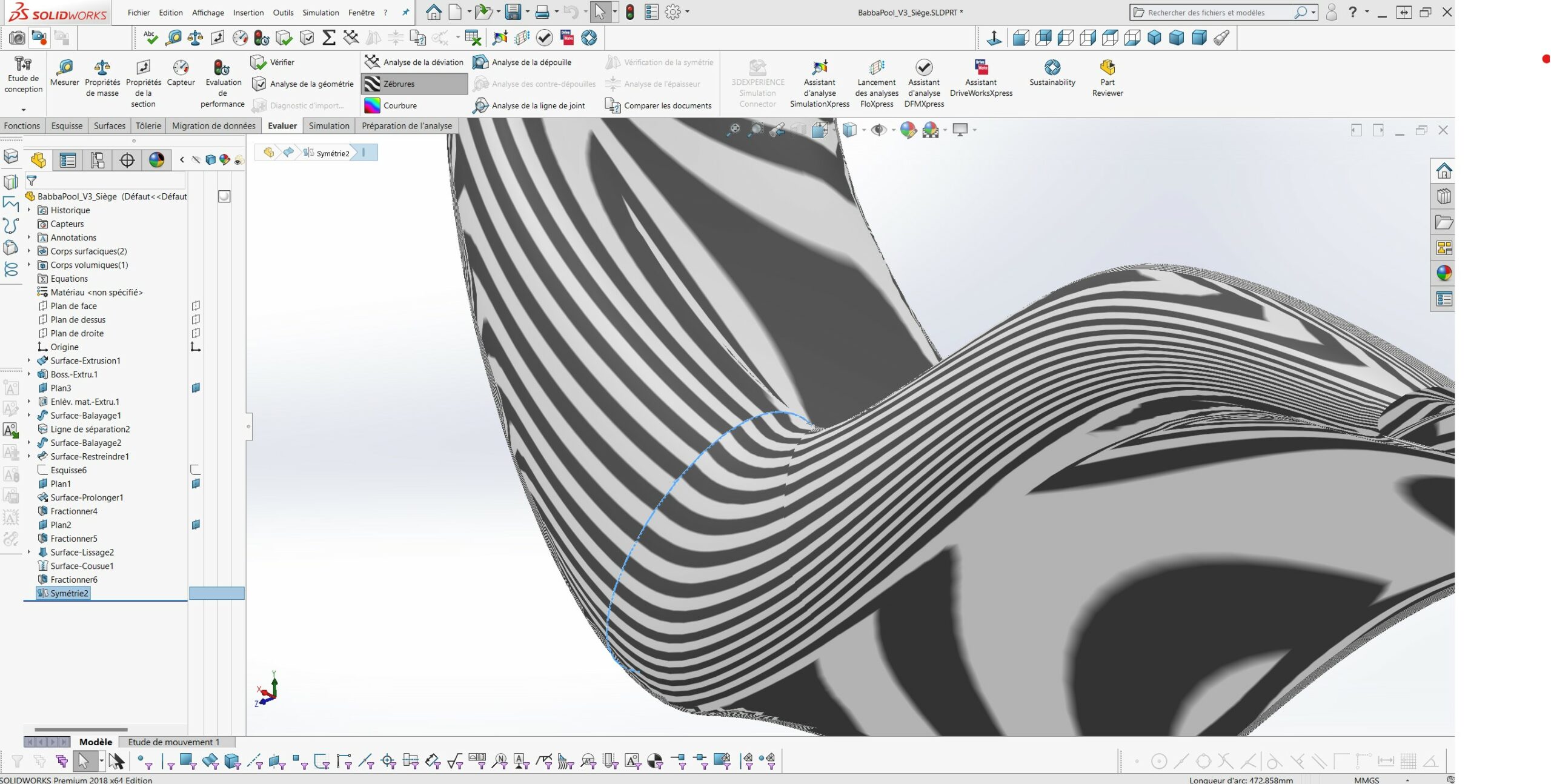 modélisation surfacique solidworks zebrures